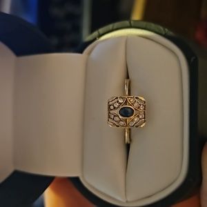 Super cute  blue sapphire and gold ring from uk! Missing a stone easy fix!